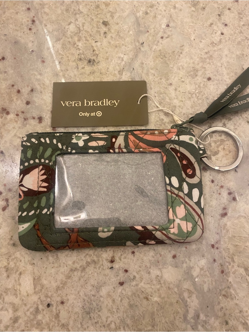 Vera Bradley Target Green Floral zip ID case with Key Ring NWT
